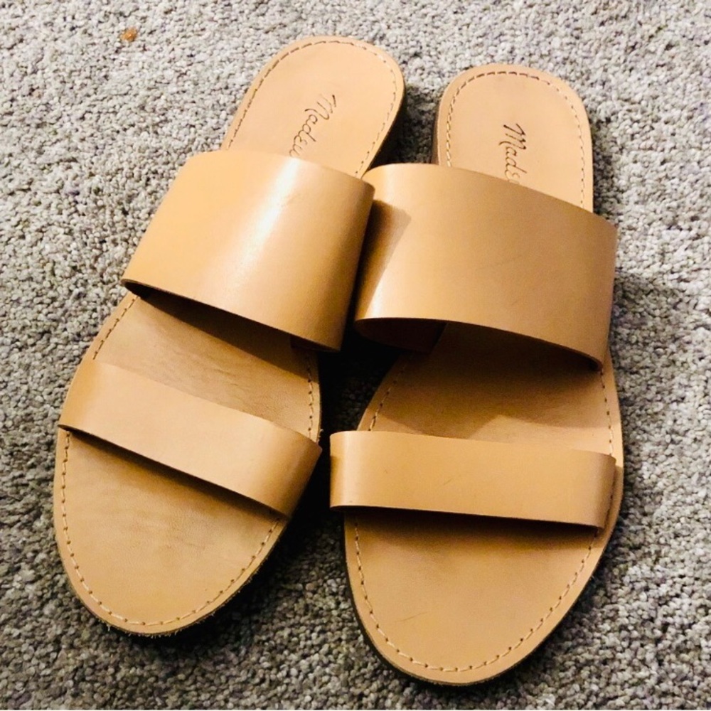 MADEWELL Leather Tan Double-Strap Slide Sandals